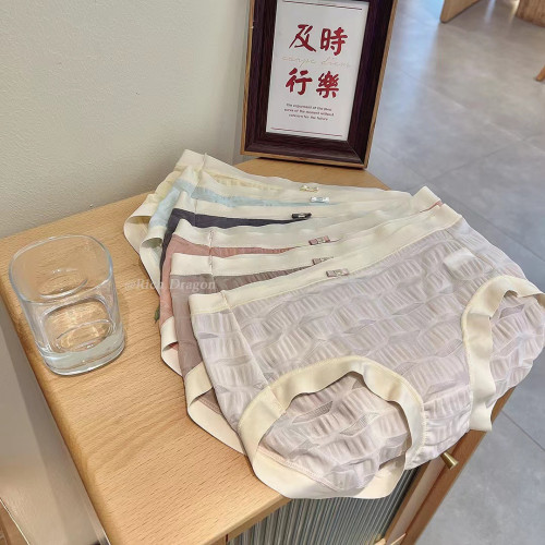海鹽泡泡2.0紗柔軟舒服鏤空透明性感中腰橫條紋少女INS風內褲女士
