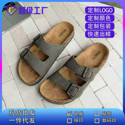 夏季新款男士軟木高跟雙釦露趾經典百搭舒適耐穿防滑耐磨時尚