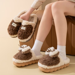 2025蝴蝶結新款棉拖鞋男女時尚厚底加絨保暖秋冬季地板棉拖