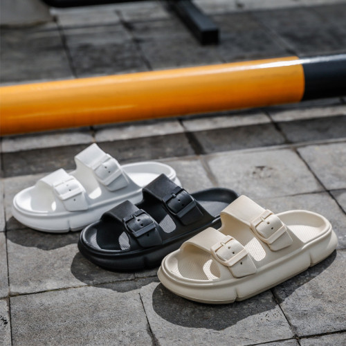 2025親子一字雙釦夏季男女耐穿情侶休閒戶外厚底防滑可調節拖鞋