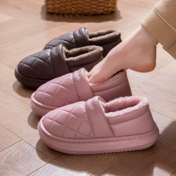 厚底防水棉拖鞋女冬季室內家居全包跟防滑保暖中老年人棉鞋男外穿