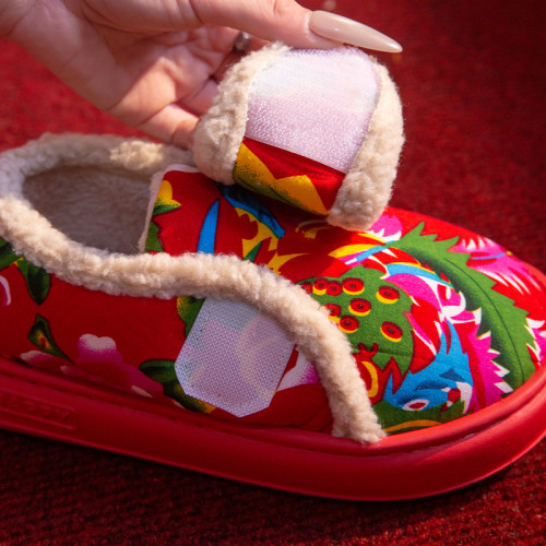 魔術貼包跟棉拖鞋女士冬季厚底棉靴網紅東北大花保暖加絨棉鞋外穿