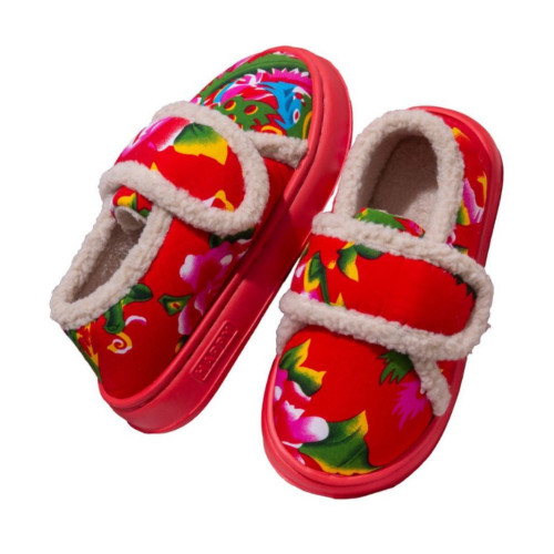 魔術貼包跟棉拖鞋女士冬季厚底棉靴網紅東北大花保暖加絨棉鞋外穿