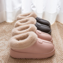 EVA防水加絨毛口棉拖鞋女冬季室內家居防滑月子加厚保暖外穿棉鞋