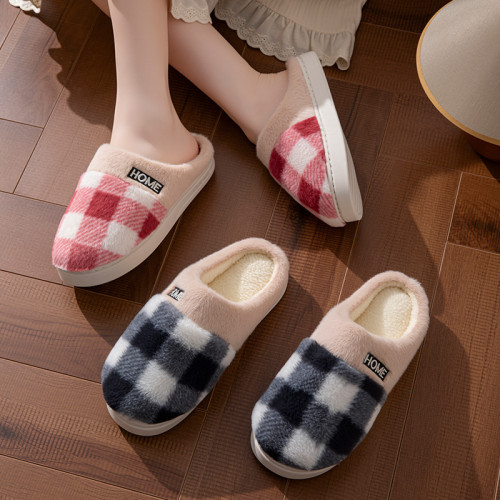 2025格子新款棉拖鞋男女時尚情侶厚底加絨保暖秋冬季地板棉拖