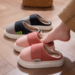 pu皮厚底棉拖鞋女2025新款冬季情侶室內居家防滑加絨保暖拖鞋男士