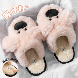 西高棉拖鞋女秋冬季2025新款室內家居厚實保暖加絨卡通月子毛拖鞋