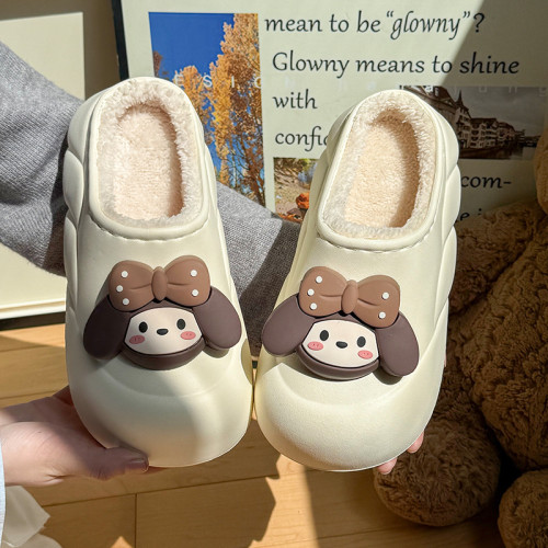 防水厚底棉拖鞋女冬季外穿加絨保暖2025新款室內家居防滑包頭毛拖