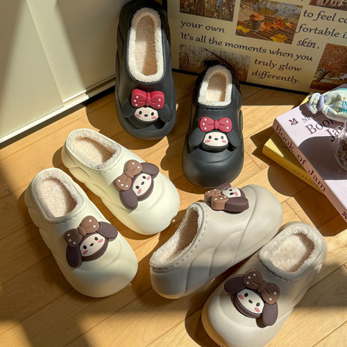 防水厚底棉拖鞋女冬季外穿加絨保暖2025新款室內家居防滑包頭毛拖