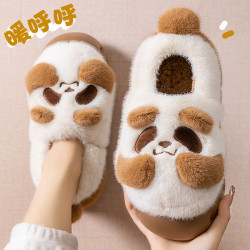 可愛卡通棉拖鞋女款秋冬季包跟秋冬季2025新款網紅熊貓保暖毛毛鞋