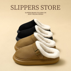 勃肯棉拖鞋女冬季外穿防滑厚底家居室內毛絨保暖女士包頭棉拖