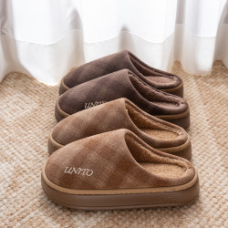 棉拖鞋男士2025秋冬新款室內家居加絨厚底防滑保暖復古格紋棉拖女