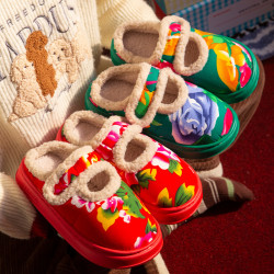 東北大花棉拖鞋女冬季2025年新款居家用厚底防滑保暖外穿加絨毛拖