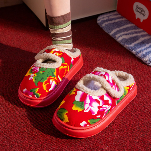 東北大花棉拖鞋女冬季2025年新款居家用厚底防滑保暖外穿加絨毛拖 東北大花棉拖鞋女冬季2025年新款居家用厚底防滑保暖外穿加絨毛拖