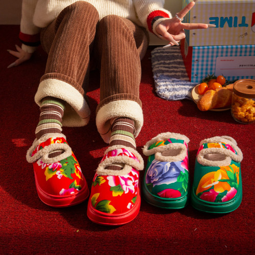 東北大花棉拖鞋女冬季2025年新款居家用厚底防滑保暖外穿加絨毛拖 東北大花棉拖鞋女冬季2025年新款居家用厚底防滑保暖外穿加絨毛拖