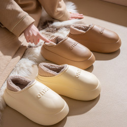 冬季外穿防水棉拖鞋女士2025新款室內居家厚底保暖加絨包跟棉鞋男