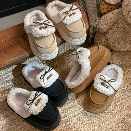 可愛蝴蝶結棉拖鞋女冬季新款外穿加絨厚底防滑居家保暖毛毛拖鞋女 可愛蝴蝶結棉拖鞋女冬季新款外穿加絨厚底防滑居家保暖毛毛拖鞋女