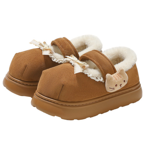 棉鞋女士秋冬外穿2025新款室內可愛厚底保暖毛毛絨包跟棉鞋室外