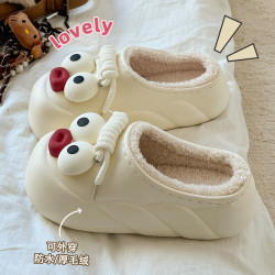 EVA防水棉拖鞋女秋冬季外穿可愛大眼睛厚底防滑月子加絨保暖毛套