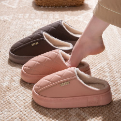 防水棉拖鞋女款秋冬季情侶室內家居一對防滑厚底保暖毛絨棉拖男士