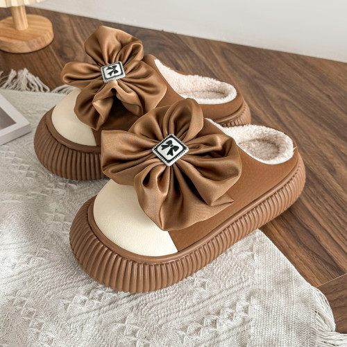 女士蝴蝶結棉拖鞋秋冬季厚底防滑家居室內家用毛絨保暖棉拖女 女士蝴蝶結棉拖鞋秋冬季厚底防滑家居室內家用毛絨保暖棉拖女