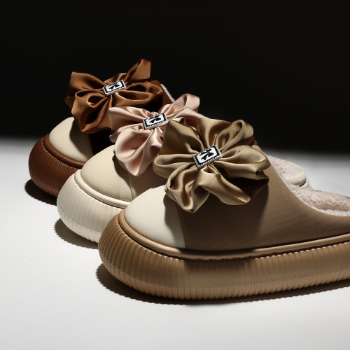 女士蝴蝶結棉拖鞋秋冬季厚底防滑家居室內家用毛絨保暖棉拖女 女士蝴蝶結棉拖鞋秋冬季厚底防滑家居室內家用毛絨保暖棉拖女