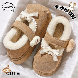棉鞋女士秋冬外穿2025新款室內可愛厚底保暖毛毛絨包跟棉鞋室外