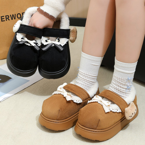 棉鞋女士秋冬外穿2025新款室內可愛厚底保暖毛毛絨包跟棉鞋室外