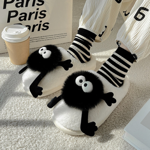 煤球棉拖鞋女秋冬季情侶家居室內毛絨保暖軟底防滑毛毛拖鞋男