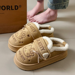 可愛貓咪棉拖鞋女款冬季外穿加絨保暖室內居家防滑厚底低包跟棉鞋