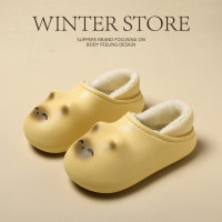 卡通小貓防水棉鞋女冬季外穿防滑軟底毛絨保暖包跟棉拖鞋女款