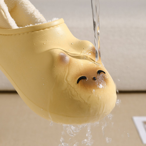 卡通小貓防水棉鞋女冬季外穿防滑軟底毛絨保暖包跟棉拖鞋女款