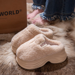 踩屎感棉拖鞋女秋冬季2025新款室內家居保暖加絨厚底增高毛毛拖鞋