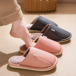 老人防滑棉拖鞋男冬季室內居家用防水保暖中老年專用媽媽皮拖鞋女