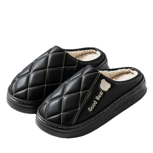 新款pu皮防水老年保暖防滑棉拖鞋厚底防滑eva卡通小熊情侶棉鞋 新款pu皮防水老年保暖防滑棉拖鞋厚底防滑eva卡通小熊情侶棉鞋