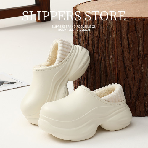 防水高跟棉拖鞋女室內外穿家居家用保暖包跟外穿毛絨棉拖