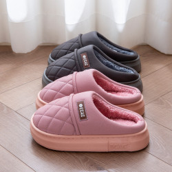 防水棉拖鞋女款秋冬季新款家居室內防滑情侶厚度保暖加絨毛拖男士