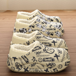 新款冬季潮酷塗鴉暴力熊棉拖鞋加絨保暖居家室內防滑厚底個性棉鞋