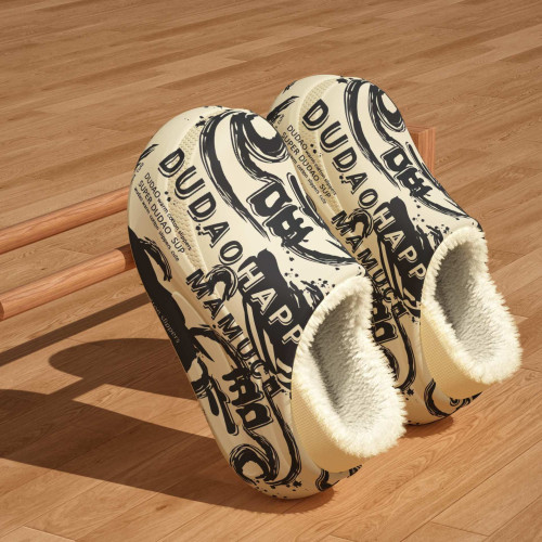 新款冬季潮酷塗鴉暴力熊棉拖鞋加絨保暖居家室內防滑厚底個性棉鞋