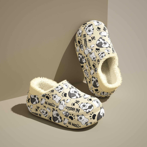 新款冬季潮酷塗鴉暴力熊棉拖鞋加絨保暖居家室內防滑厚底個性棉鞋