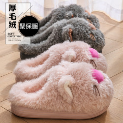 棉拖鞋女款秋冬季2025新款室內家居卡通可愛保暖加絨情侶毛毛拖鞋