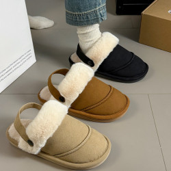 包頭毛毛拖鞋女2025新款秋冬加絨保暖外穿時尚ins帶後跟棉拖鞋女