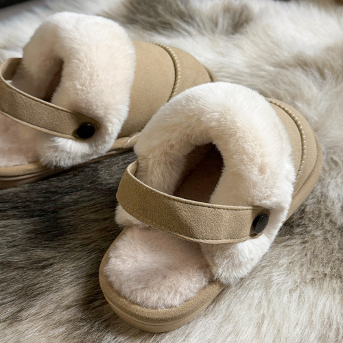 包頭毛毛拖鞋女2025新款秋冬加絨保暖外穿時尚ins帶後跟棉拖鞋女