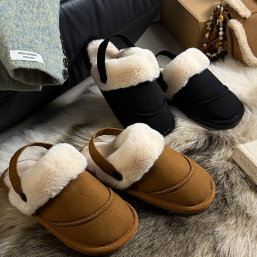 包頭毛毛拖鞋女2025新款秋冬加絨保暖外穿時尚ins帶後跟棉拖鞋女