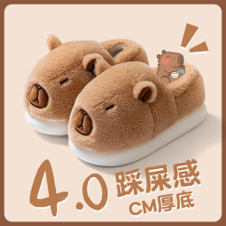 卡皮巴拉棉拖鞋女2025新款冬季室內家居月子包跟保暖加絨毛毛棉鞋