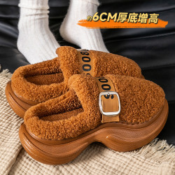 2025新款秋冬季踩屎感棉拖鞋女士厚底室內家居保暖厚毛絨拖鞋
