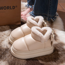 防水PU皮棉拖鞋女士冬季包跟外穿厚底加絨保暖時尚ins蝴蝶結棉鞋