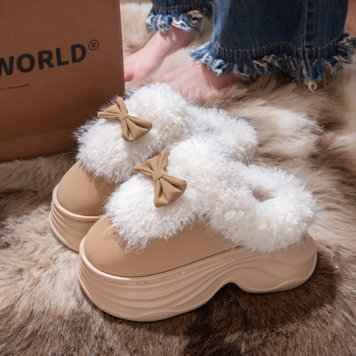 高跟棉拖鞋女士冬季2025新款厚底增高保暖加絨毛毛拖鞋女秋冬外穿