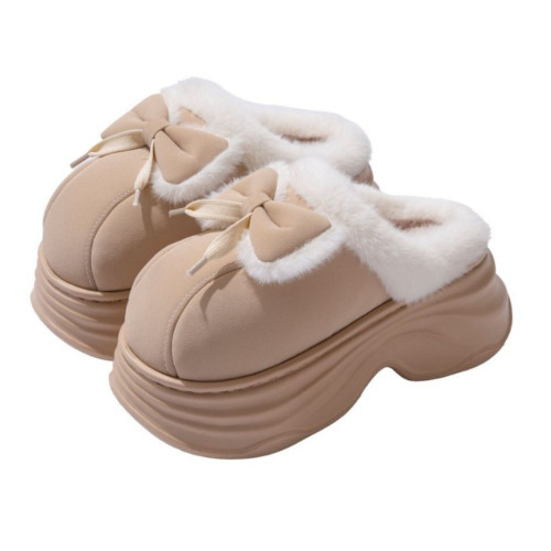 可愛蝴蝶結棉拖鞋女款秋冬季室內家居防滑保暖增高厚底棉拖女外穿