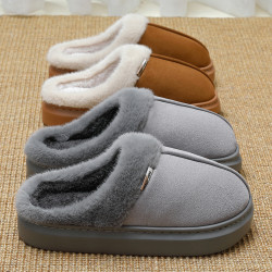 翻邊棉拖鞋男冬季家居室內用厚底防滑保暖毛絨半包跟棉拖女士